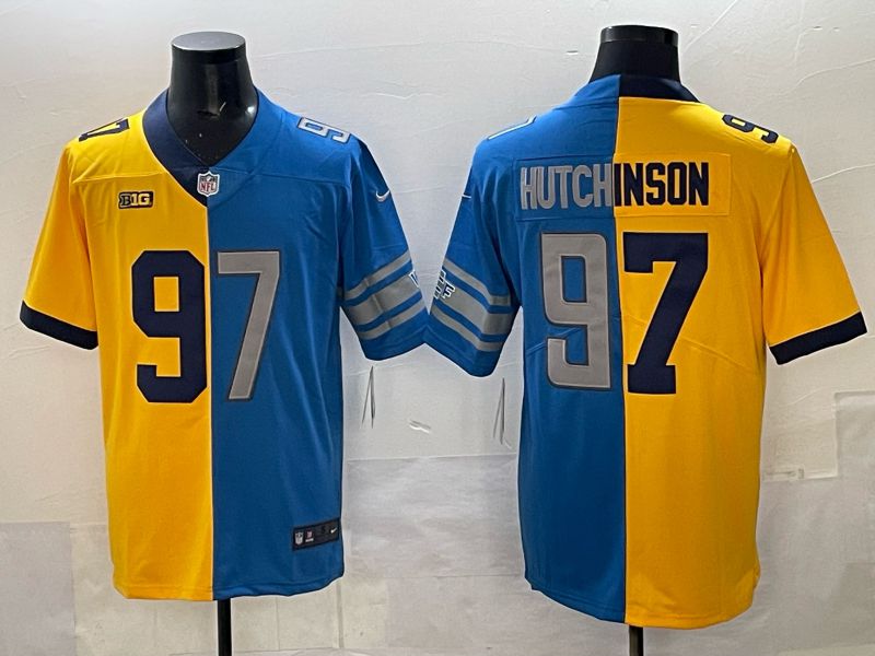Men 2025 Detroit Lions 97 Hutchinson Blue yellow Nike Limited NFL Jersey 01